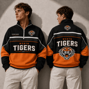 Auspiritmerch Wests Tigers Quarter Zip Sweatshirt Custom Name Gifts For Fan