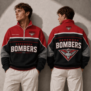Auspiritmerch Essendon Bombers Quarter Zip Sweatshirt Custom Name Gifts For Fan