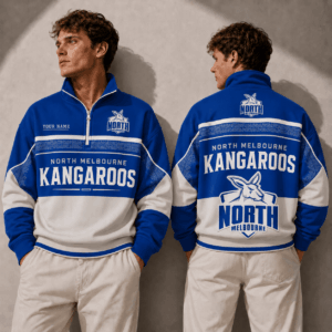 Auspiritmerch North Melbourne Kangaroos Quarter Zip Sweatshirt Custom Name Gifts For Fan