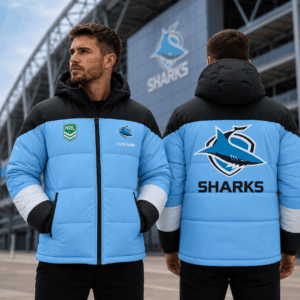 Auspiritmerch Cronulla-Sutherland Sharks Waterproof Thickened Down Jacket Custom Name Gifts For Fan