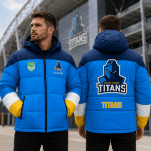 Auspiritmerch Gold Coast Titans Waterproof Thickened Down Jacket Custom Name Gifts For Fan