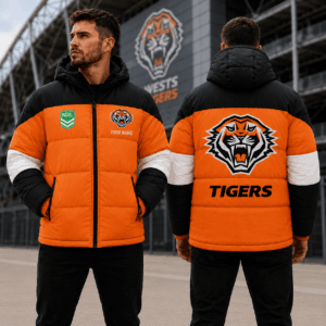 Auspiritmerch Wests Tigers Waterproof Thickened Down Jacket Custom Name Gifts For Fan
