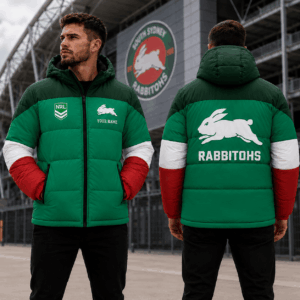 Auspiritmerch South Sydney Rabbitohs Waterproof Thickened Down Jacket Custom Name Gifts For Fan