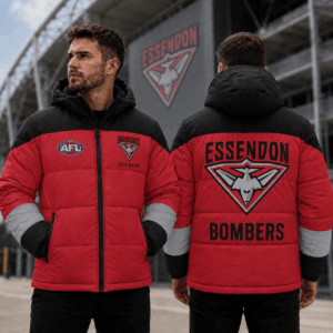 Auspiritmerch Essendon Bombers Waterproof Thickened Down Jacket Custom Name Gifts For Fan