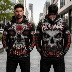 Auspiritmerch Essendon Bombers Skull Hoodie Custom Name Gifts For Fan