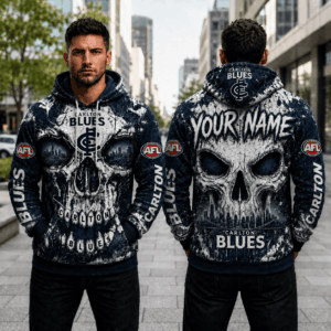Auspiritmerch Carlton Blues Skull Hoodie Custom Name Gifts For Fan