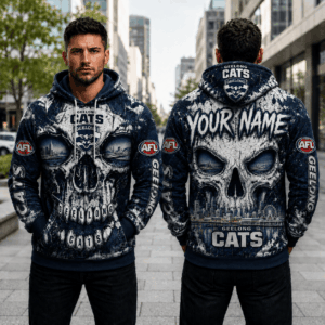 Auspiritmerch Geelong Cats Skull Hoodie Custom Name Gifts For Fan