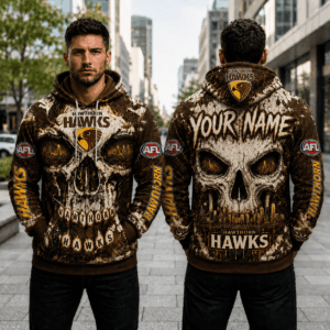 Auspiritmerch Hawthorn Hawks Skull Hoodie Custom Name Gifts For Fan