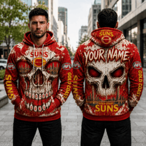 Auspiritmerch Gold Coast Suns Skull Hoodie Custom Name Gifts For Fan