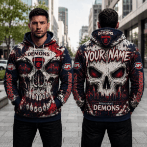 Auspiritmerch Melbourne Demons Skull Hoodie Custom Name Gifts For Fan