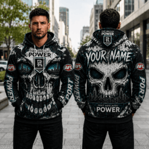 Auspiritmerch Port Adelaide Power Skull Hoodie Custom Name Gifts For Fan