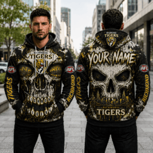 Auspiritmerch Richmond Tigers Skull Hoodie Custom Name Gifts For Fan
