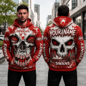 Auspiritmerch Sydney Swans Skull Hoodie Custom Name Gifts For Fan