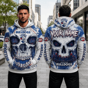 Auspiritmerch Western Bulldogs Skull Hoodie Custom Name Gifts For Fan