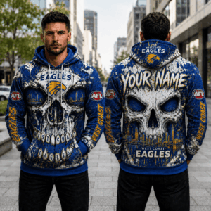 Auspiritmerch West Coast Eagles Skull Hoodie Custom Name Gifts For Fan