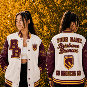 Auspiritmerch Brisbane Broncos Baseball Jacket Custom Name & Number Gift For Fan