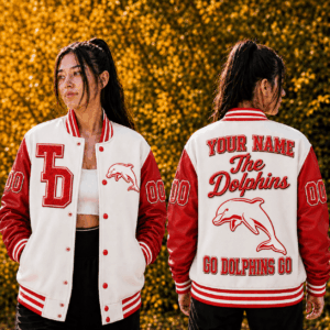 Auspiritmerch Dolphins Baseball Jacket Custom Name & Number Gift For Fan
