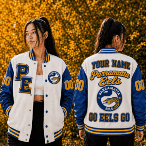 Auspiritmerch Parramatta Eels Baseball Jacket Custom Name & Number Gift For Fan