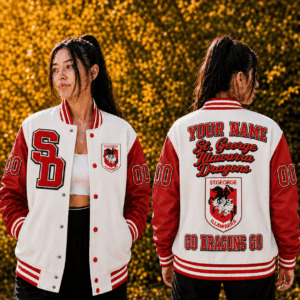 Auspiritmerch St George Illawarra Dragons Baseball Jacket Custom Name & Number Gift For Fan
