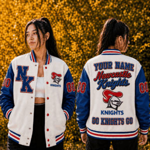 Auspiritmerch Newcastle Knights Baseball Jacket Custom Name & Number Gift For Fan