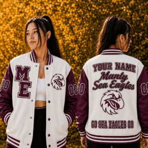 Auspiritmerch Manly Warringah Sea Eagles Baseball Jacket Custom Name & Number Gift For Fan