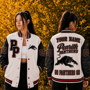 Auspiritmerch Penrith Panthers Baseball Jacket Custom Name & Number Gift For Fan