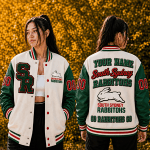 Auspiritmerch South Sydney Rabbitohs Baseball Jacket Custom Name & Number Gift For Fan