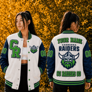Auspiritmerch Canberra Raiders Baseball Jacket Custom Name & Number Gift For Fan