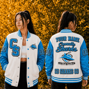 Auspiritmerch Cronulla-Sutherland Sharks Baseball Jacket Custom Name & Number Gift For Fan