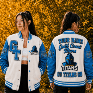 Auspiritmerch Gold Coast Titans Baseball Jacket Custom Name & Number Gift For Fan