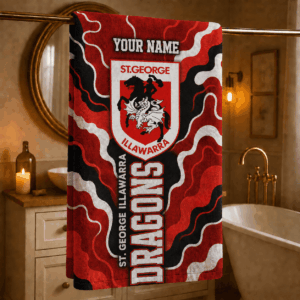 Auspiritmerch St George Illawarra Dragons Premium Bath/ Beach Towel Personalized Gift For Fan