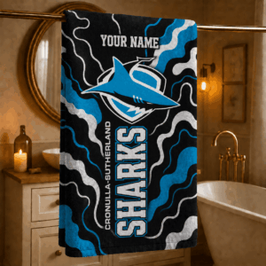 Auspiritmerch Cronulla-Sutherland Sharks Premium Bath/ Beach Towel Personalized Gift For Fan