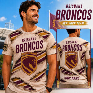 Auspiritmerch Brisbane Broncos Team Cool Style T-Shirt Custom Name Gift For Fan