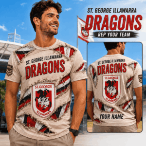 Auspiritmerch St George Illawarra Dragons Team Cool Style T-Shirt Custom Name Gift For Fan