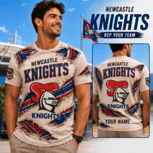 Auspiritmerch Newcastle Knights Team Cool Style T-Shirt Custom Name Gift For Fan