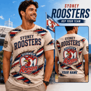 Auspiritmerch Sydney Roosters Team Cool Style T-Shirt Custom Name Gift For Fan