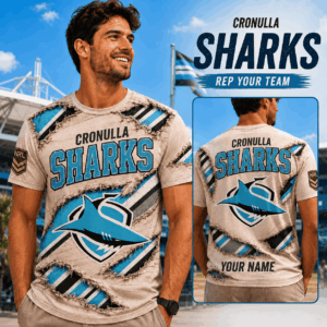 Auspiritmerch Cronulla-Sutherland Sharks Team Cool Style T-Shirt Custom Name Gift For Fan