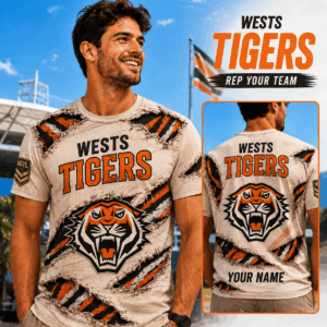 Auspiritmerch Wests Tigers Team Cool Style T-Shirt Custom Name Gift For Fan