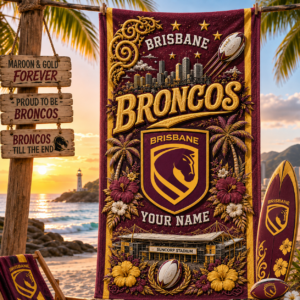 Auspiritmerch Brisbane Broncos Premium Bath/ Beach Towel Personalized Gift For Fan