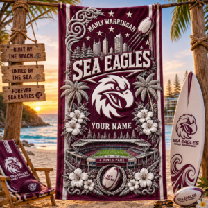 Auspiritmerch Manly Warringah Sea Eagles Premium Bath/ Beach Towel Personalized Gift For Fan