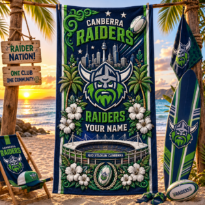 Auspiritmerch Canberra Raiders Premium Bath/ Beach Towel Personalized Gift For Fan