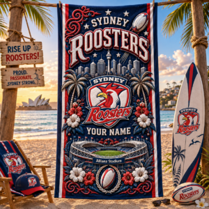 Auspiritmerch Sydney Roosters Premium Bath/ Beach Towel Personalized Gift For Fan
