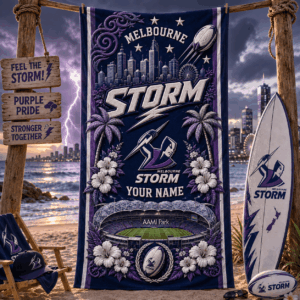 Auspiritmerch Melbourne Storm Premium Bath/ Beach Towel Personalized Gift For Fan