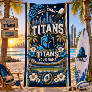 Auspiritmerch Gold Coast Titans Premium Bath/ Beach Towel Personalized Gift For Fan