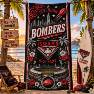 Auspiritmerch Essendon Bombers Premium Bath/ Beach Towel Personalized Gift For Fan