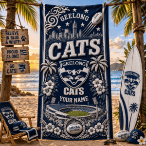 Auspiritmerch Geelong Cats Premium Bath/ Beach Towel Personalized Gift For Fan