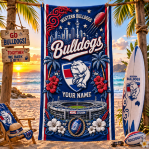 Auspiritmerch Western Bulldogs Premium Bath/ Beach Towel Personalized Gift For Fan