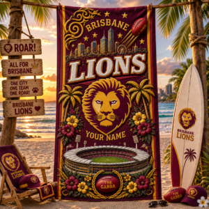 Auspiritmerch Brisbane Lions Premium Bath/ Beach Towel Personalized Gift For Fan