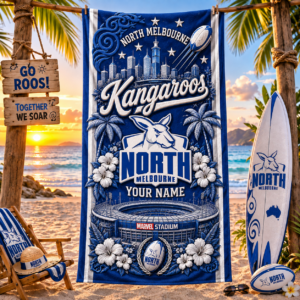 Auspiritmerch North Melbourne Kangaroos Premium Bath/ Beach Towel Personalized Gift For Fan