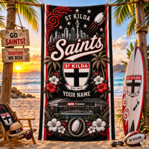 Auspiritmerch St Kilda Saints Premium Bath/ Beach Towel Personalized Gift For Fan